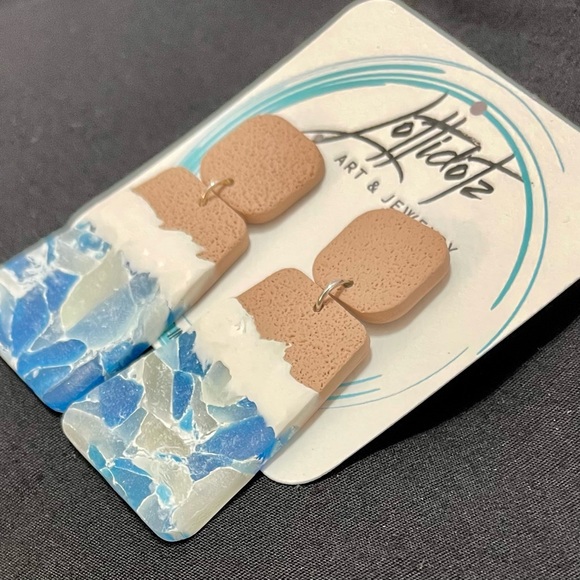 Ocean Waves Dangle Earrings Polymer Clay - Picture 5 of 8